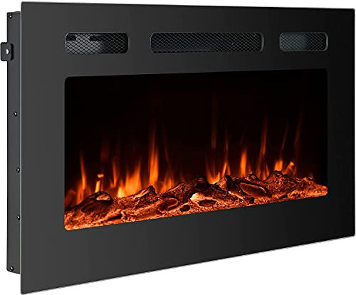MachenFlame Electric Wall Mounted Fireplace Recessed Freestanding, Ultra-thin Adjustable Flame Colors & Heating, Touch Screen With Remote, 900W/1800W (Black, 40inch)