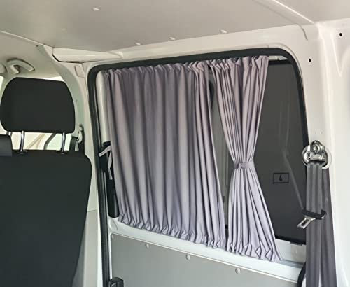 BREMER SITZBEZÜGE Maß Gardinen Vorhänge Sonnenschutz kompatibel mit VW T5 T6 T6.1 Transporter Caravelle Kurzer Radstand nur für Schiebetür gegenüber und Heckklappe 3 Fenster Set in Grau Camping 716-1