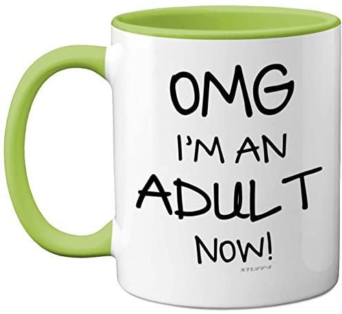 Stuff4 18th Birthday Presents for Girls or Boys - OMG I'm an Adult Mug, Fun Mug Gifts for Adult Son or Daughter. Perfect 18th Birthday Green Handle Great Presents 18 Year Olds from