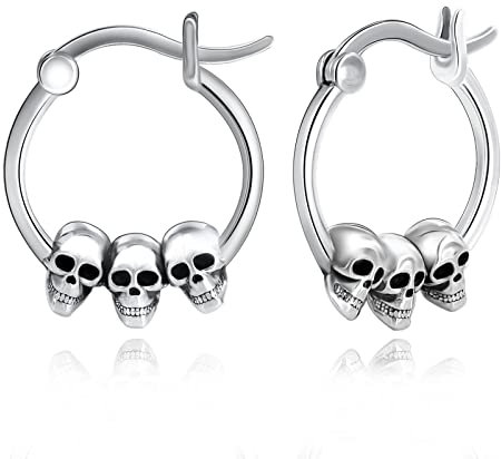 Totenkopf Ohrringe 925 Sterling Silber Gothic Skelett Creolen Ohrringe Totenkopf Schmuck Halloween Geschenke für Frauen Mädchen Kinder