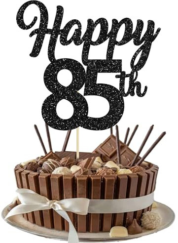 Tortenaufsatz Happy 85 mit glitzernder Zahl 85, zum 85. Geburtstag, als Kuchendekoration für Prost bis 85 Jahre, 85. Geburtstag, Hochzeit, Jahrestag, Partyzubehör, 3 Stück