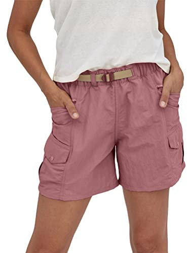 ORANDESIGNE Shorts Cargo Femme Été Léger Taille Elastique Pantalons Court Taille Haute Fermeture éclair pour Randonnée Golf Loisir Safari avec Multi-Poches C Rose XS