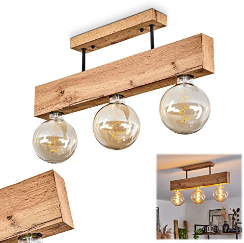 Deckenleuchte Heimola, moderne Deckenlampe aus Metall in Holzoptik/Schwarz, Leuchte im skandinavischen Design, Länge 60 cm, 3-flammig, 3 x E27, ohne Leuchtmittel