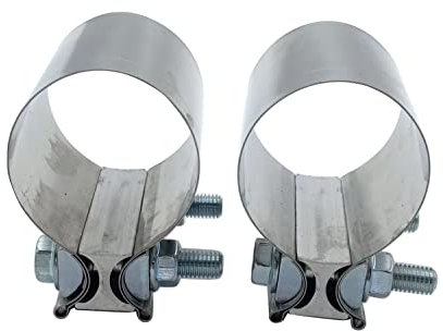 1 Pair 2pcs SHLPDFM 2 1/2 Inch Exhaust Band Clamp T304 Stainless Steel Butt Joint Band Exhaust Clamp Sleeve Coupler Universal for The Catback Muffler Downpipe