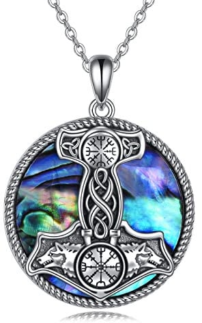 Wikinger Thor Hammer Mjolnir Halskette 925 Sterling Silber Wikinger Kompass Wolf Amulett Nordischer Schmuck Geschenke für Männer Frauen