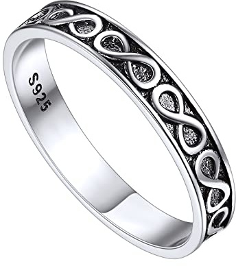 FOCALOOK Damen Mädchen 925 Sterling Silber Unendlichkeit Ring Schicke Ringe Ewigkeit Unendlichkeit Bandring Größe 62 (19.7) Accessoire Vintage Schmuckstücke in Altsilber Farbe