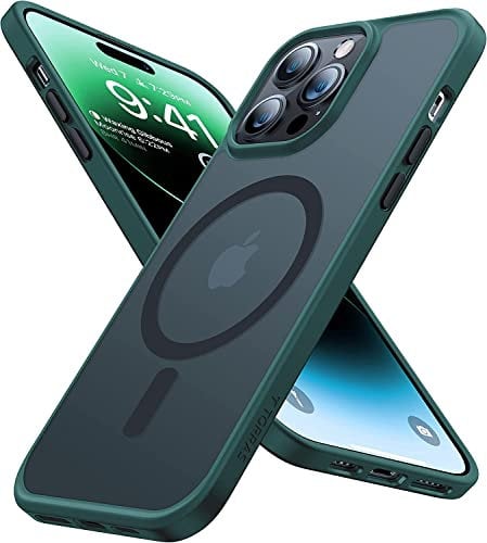 Tech MD iPhone 14 Pro Case Magnetic MagSafe Compatible Shockproof Protective Hard Back Slim Thin Phone Cover Super Soft Silicone Slim – 6.1 Midnight Green