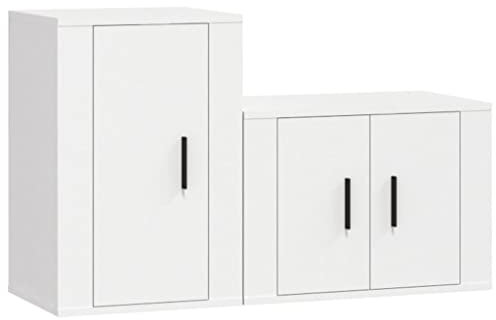 vidaXL TV Schrank Set 2-TLG., Wohnwand Wohnzimmer, Schrankwand Anbauwand mit Stauraum, Lowboard Fernsehtisch Wandmontage, Weiß Holzwerkstoff