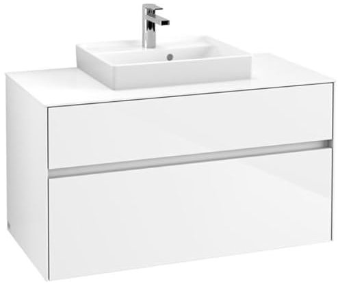 Villeroy & Boch Collaro Waschbeckenunterschrank 1000x548x500 mm, 2 Auszüge, für Waschbecken mittig, C01600, Farbe: Front/Korpus: Glossy White, Griff: White Matt