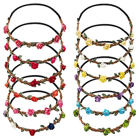 SSyang Blumenkranz Blume Krone Stirnband,12 Stück Blume Krone Stirnband,Blumenkrone,Haarkranz Krone, Blumenkranz Haarband, Blumen Krone Braut,Damen Mädchen für Festival Party Hochzeit Strand