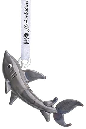 Hai-Ornament aus geblasenem Glas, zum Aufhängen, Glas, Meer, Ozean, Strand und Küste, Ornament, Geschenke für Tierliebhaber (6,3 cm, grau)