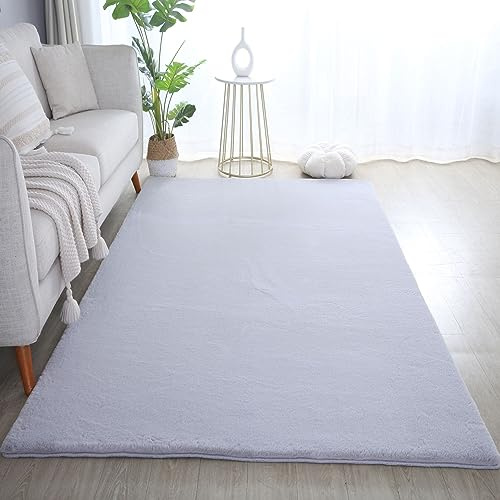 Carpetsale24 Rabbit Hochflor Teppich Läufer 80x150 cm Silber Shaggy Modern Flauschig Weich Fellteppich Kunstfell Einfarbig für Flur Schlafzimmer Kinderzimmer