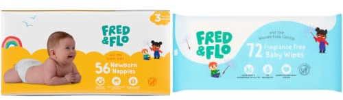 Fred & Flo Size 3 Nappies 56 Pack + 60 Fragrance Free Baby Wipes