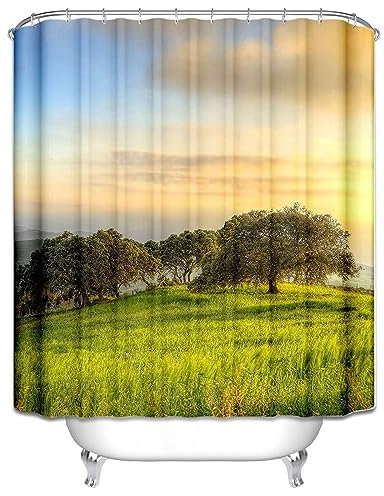 Homxi Rideau de Douche avec Oeillets,150 W x 200 H CM,Rideau de Douche Vert Paysage Rideau de Douche Polyester Rideau Douche avec Anneaux