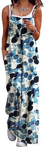 YESNO Women's Ladies Dungarees Summer Boho Floral Printed Overalls Cotton Baggy Jumpsuits with Pockets XL PZZCRUK 74