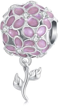 Rosa Hortensien-Charm aus 925er-Sterlingsilber, passend für Pandora-Armband-Halskette, SCC2738