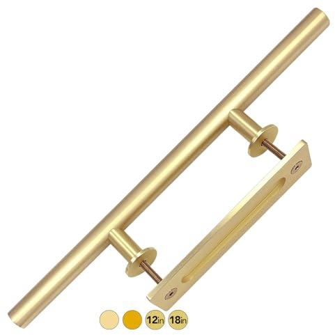 Rio Salto - Juego de manillas de latón cepillado dorado vintage para puerta de granero, 45,7 cm, tiradores de aluminio sólido, dorado claro, paquete de 1 unidad