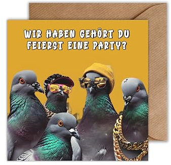 WBdesignz Lustige Tauben Gang Geburtstagskarte mit Umschlag - Witzig Tauben Hip-Hop Karte zum Geburtstag - Coole Geschenkidee als Glückwunschkarte (125 x 125 mm)