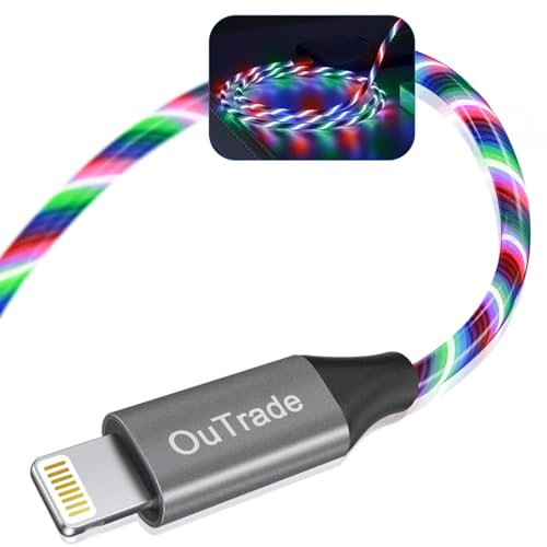 LED iPhone Charger Cord Light Up Lightning Cable | MFi Certified Apple Charger | Cool USB Fast Charging for iPhone 12 11 Pro Max XR X SE 8 Plus, iPad iPod and More (Multicolored, 6ft)