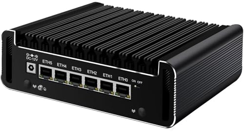 AIOPCWA Firewall Micro Appliance 2.5gb, Mini PC, Quad Core N200, OPNsense, Fanless Router PC, 6 × 2.5GbE i226V LAN Ports, Mini Desktop Computer, DDR5 Barebones NO RAM NO SSD NO OS