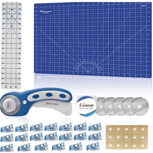 ZenXstore Tapis de découpe complet avec tous les accessoires de couture et fournitures Tapis de loisirs créatifs, tapis de bricolage, planche à découper résistant à la chaleur A1 noir ou A2 bleu Dutch