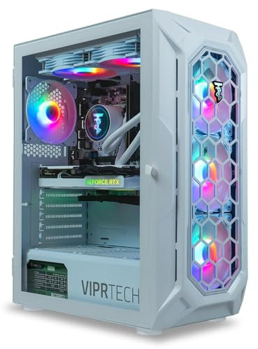 ViprTech Ghost 4.0 Liquid-Cooled PC - AMD Ryzen 7 (4.4Ghz Turbo), RTX 4060 Ti, 32GB DDR4 3200, 1TB NVMe SSD, VR-Ready, Streaming, WiFi BT, RGB, Win 11, Gaming Desktop Computer Prebuilt, White