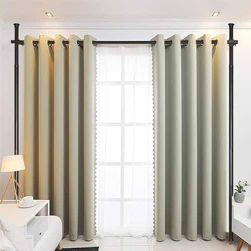 PANOVOUS Raumteilungs-Gardinenstange, ohne Bohren, freistehende Raum-/Wandteilerstange, 1,2–3 m (H) 71,1–180,3 cm (B), verstellbar, strapazierfähig, Boden bis Decke, selbststehend, Schwarz