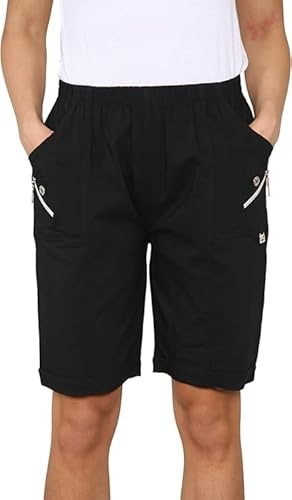 ANZEE Ladies Cherry Berry Shorts - Women's Plain Stretch Fit Pull On Elasticated Waist Summer Short Pants Size UK 10-24