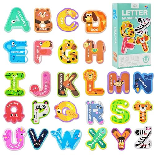 Cuackamily Large Magnetic Letters for Kid, Capital Animal Toys, Cute Spelling Learning Games Toys, Alphabet ABC Magnets for Refrigerator, Educational Learning Tool Gift for Baby Toddler 3 4 5 Years
