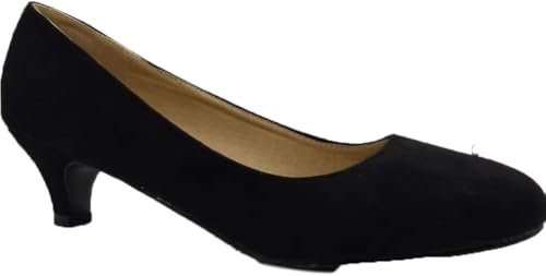 Ladies Womens Low Kitten Heel Work Court Evening Dress Girls Shoes UK Size 3 4 5 6 7 8 (7 UK, Black Suede)