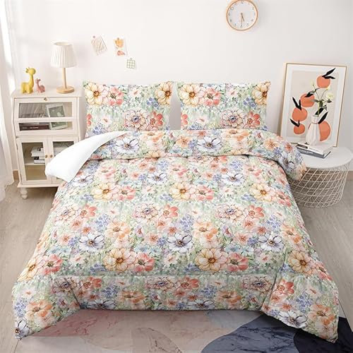 Hypoallergener Doppel-Bettbezug, Anti-Milben, Ganzjahresdecke, weiche Mikrofaser, Steppdecke mit 2 Kissenbezügen, maschinenwaschbar, Doppelbett-Bettwäsche-Set