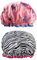 Siliget 2Pcs Double Layers Shower Caps, Reusable Elastic Band Shower Cap With Ruffled Edge, Waterproof Bath Cap Covering Ears for Girls and Women