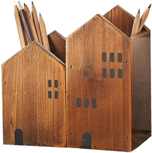Keuyeo Holz Stifthalter Ständer Retro Bleistifthalter Topf Mehrzweck Bleistift Organizer Büro Schreibtisch Organizer Briefpapier Organizer
