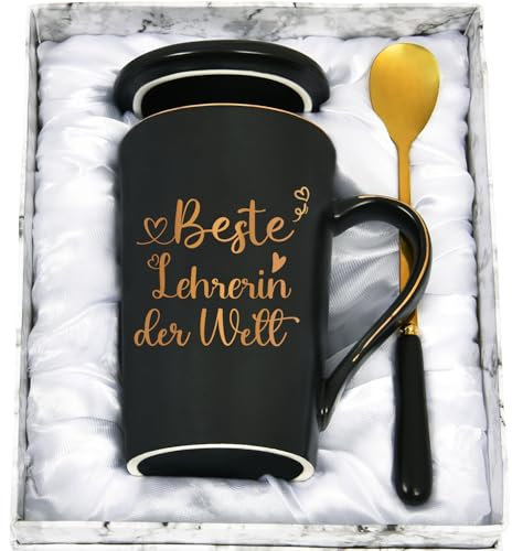 CHUIN DRUCK Tasse Geschenk für Beste Lehrerin der Welt Abschiedsgeschenk Lehrerin Geschenk Tasse Abschied Grundschule Lehrerinnen Abschied Ruhestand Geschenke, 400ml Schwarz