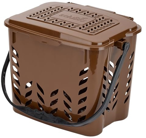 Cubo de Basura de Compost de Cocina 7L para residuos orgánicos – Bio-Seau aireado antiolores, con Tapa, para recolección de residuos orgánicos, Color marrón