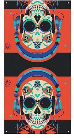 Dekoratives Banner, Punk-Rock-Kopfhörer, Totenkopf-Muster, dekorative Wanddekoration, Party-Dekorationen, Banner, Wandkunst, Wandbehang, Dekoration, Banner, Poster, Flagge für Schlafzimmer