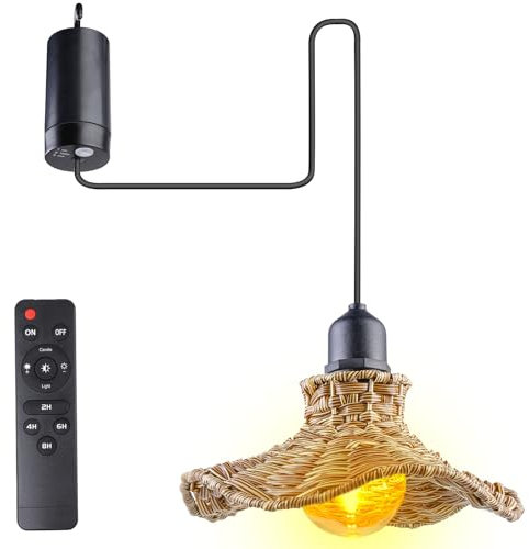 Suspension bohème avec télécommande - Lampe suspendue en rotin - LED à intensité variable - Pour jardin, chambre à coucher, camping - Fonctionne avec piles - Lumière chaude