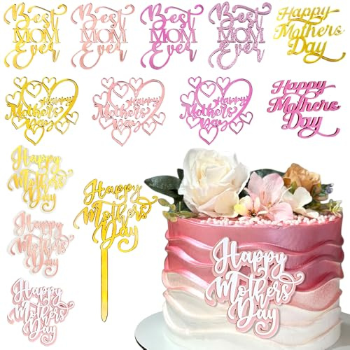 13pcs Happy Mother's Day Cake Topper Best Mom Cake Toppers Acryl Tortendeko Geburtstag Torten Deko Mama Kuchen Deko Tortenaufleger Personalisiert Muttertag Kuchendeko Muttertagsgeschenk Torten Zubehör
