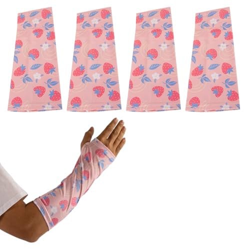 Paquete de 4 fundas elásticas cortas para brazo, fundas protectoras para brazo, decoración para brazo, baño, ducha, fundas lavables de 11 pulgadas de largo x 9-11 pulgadas de circunferencia (fresas)