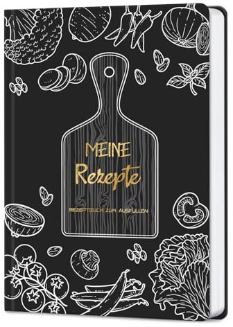 AITBOLFIT Rezeptbuch zum Selberschreiben A5 - Kochbuch selbst schreiben mit 150 Rezepten - inkl. Inhaltsverzeichnis, Buchmarkband & Tasche - praktisch & übersichtlich (Schwarz)