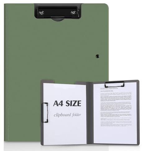 KONVINIT Klemmbrett a4,Stabiles Klemmbrettmappe zum Aufklappen mit Doppelclip Schreibbrett Wasserdicht,für Büro/Schule/zu Hause,grün