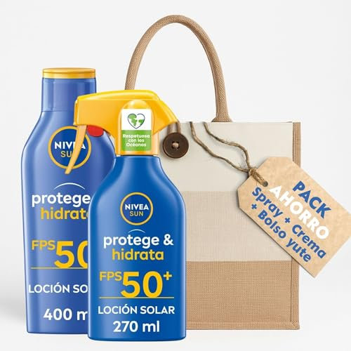 Pack Crema Solar Nivea Sun SPF 50 + Bolso de Yute de Regalo - Protector hidratante y resistente al agua con protección UVA/UVB (Pack Crema + Spray)