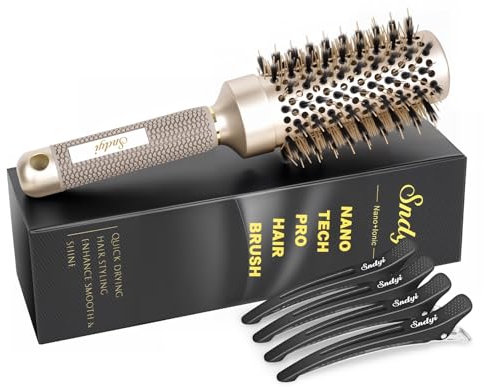 Sndyi Rundbürste zum Föhnen, 43mm Medium Rundbürste mit Wildschweinborsten, Haarbürste Rund fördert Glanz und Volumen, Rundhaarbürste schnelles Föhnen und Stylen, ideal für mittellanges Haar