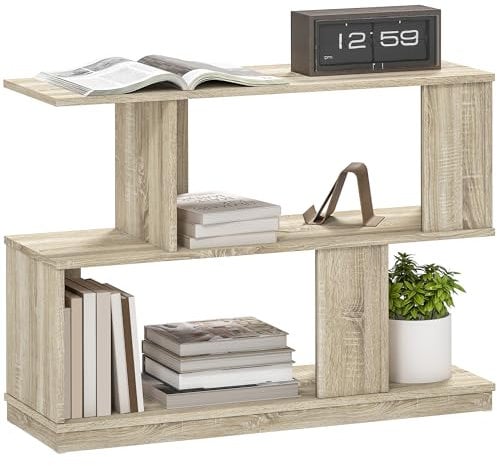 HOMCOM S-Shaped Side Table, 3-Tier Narrow End Table with Storage Shelves, Modern Nightstand for Living Room, Bedroom, 90W x 30D x 61H cm, Natural Wood Finish