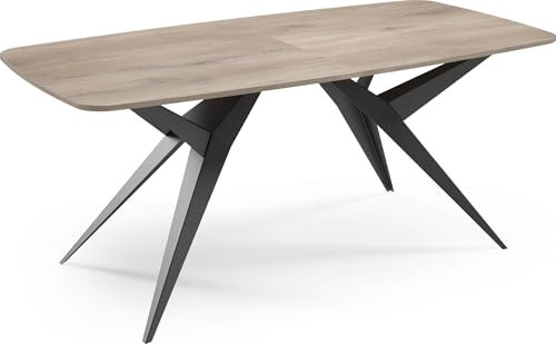 WFL GROUP Ausziehbarer Esstisch im Loft-Stil – Rechteckiger Tisch mit Schwarzen Metallbeinen – Industrietisch mit Abgerundeten Ecken – Platzsparend Tisch für 6-10 Personen – 160 bis 240 cm – Braun