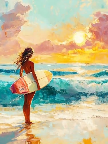 WANMIU Malen nach Zahlen Kits Erwachsene und Kinder Sonnenuntergangs-Surfer DIY Ölgemälde Digitale Leinwand Wandkunst Home Decoration - 40x50CM