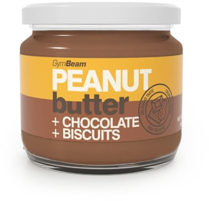 GymBeam Erdnussbutter mit Schokolade und Biscuits - Cremige Konsistenz, Eiweißquelle, frei von Gluten, ohne Palmöl, leckerer Brotaufstrich für Sportler, ideal zum Backen und Garnieren (8 x 340 g)
