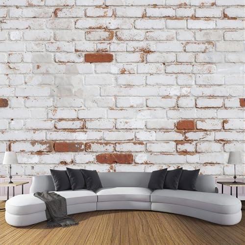 ZISTRCBAO Papier Peint 3D Panoramique Mur De Briques Blanches Papier Peint Poster, Rétro Vieilli Muraux Photo, Blanc Revêtement Murales Pour Salon Chambre Couloir TV Fond Décor Mural 350x256cm