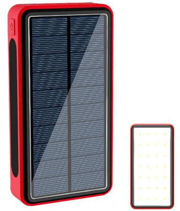 Chargeur solaire Power Bank, chargeur portable à énergie solaire pour téléphones | batterie de 20 000 mAh étanche avec lumière LED pour Voyage, camping, étudiants et adultes