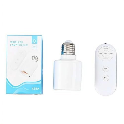 Remote Control Light Socket, Wireless Smart E27 Lamp Holder with Remote, Screw in Adapter for Bedroom Office, No WiFi Delay Timer